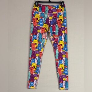 Dedoles Multicolor Cat Print Skinny Leggings M Fun Novelty
